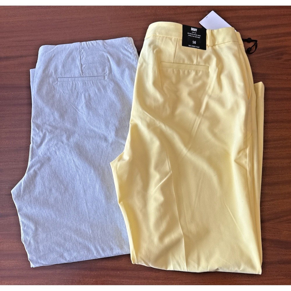 Lot 2 Women‎ Dress Pants Size 16 DKNY Essex Yellow + Elaine Rose Pull On Career